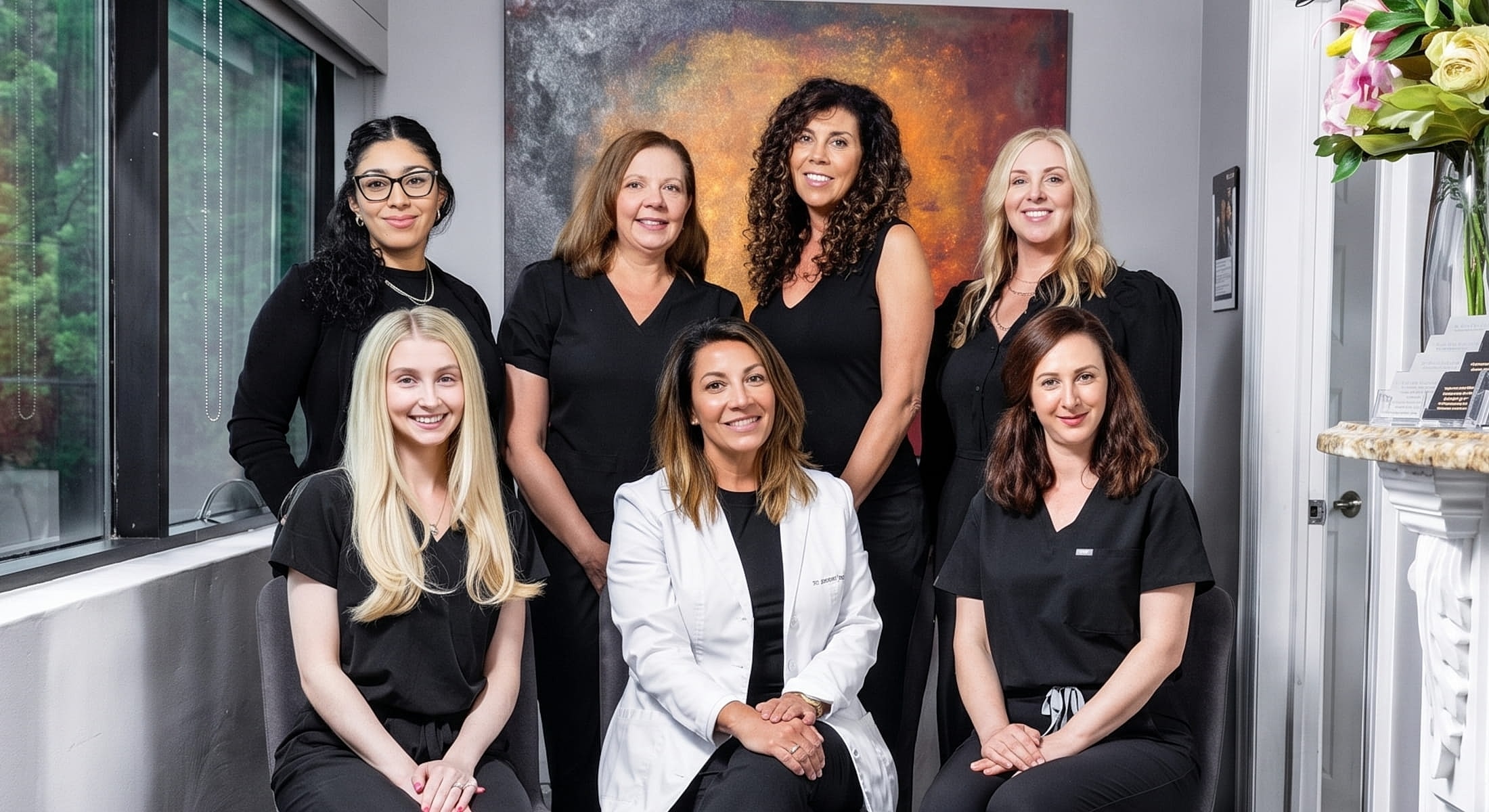 Group of eight women in professional attire.